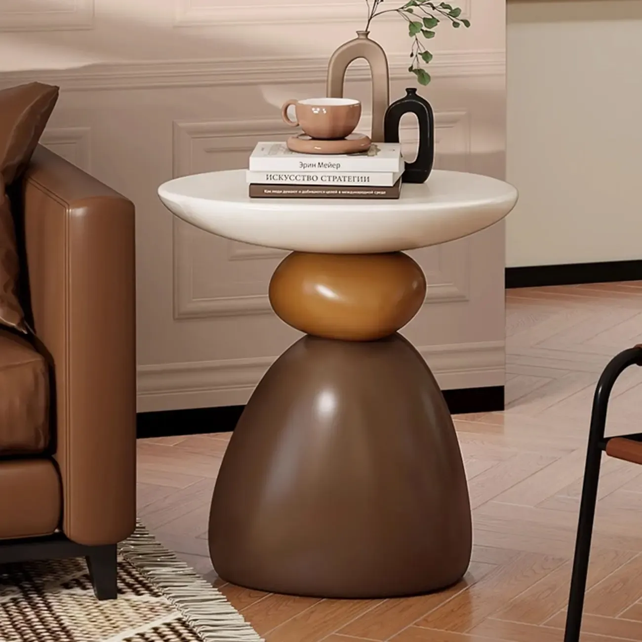 Contemporary Artistic Resin Base Side Table Image - 1