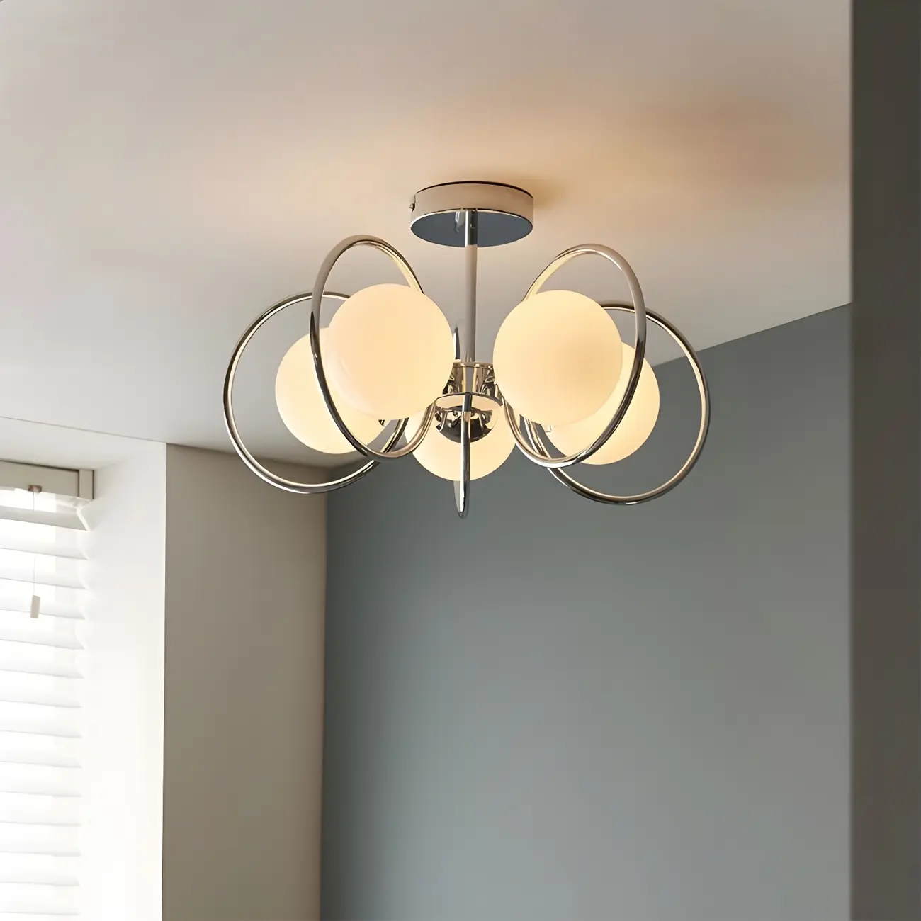 3-Light Silver Orb Glass Ball Modern Semi Flush Mount Light Image - 4 | homeyfad