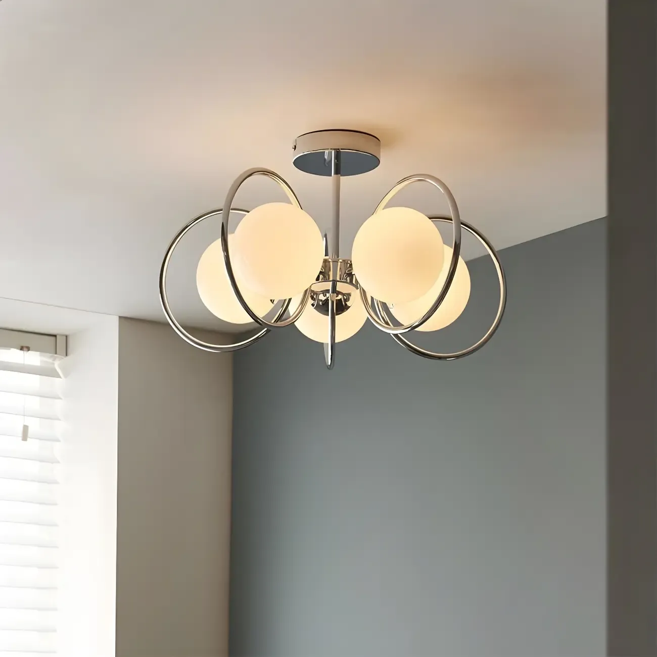 3-Light Silver Orb Glass Ball Modern Semi Flush Mount Light Image - 4