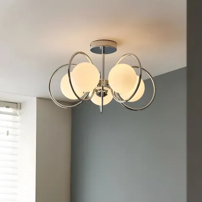 3-Light Silver Orb Glass Ball Modern Semi Flush Mount Light Image - 4