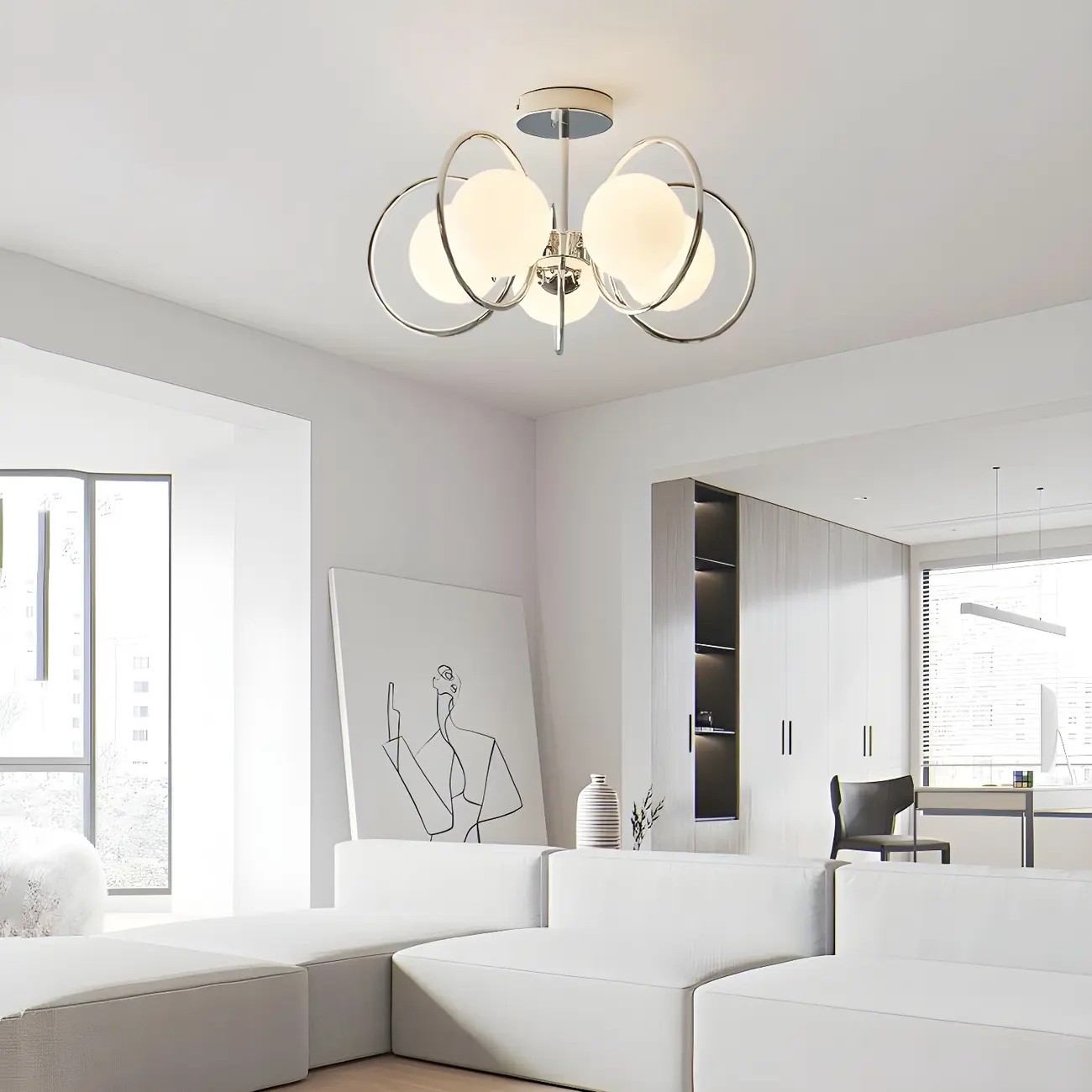 3-Light Silver Orb Glass Ball Modern Semi Flush Mount Light Image - 6 | homeyfad