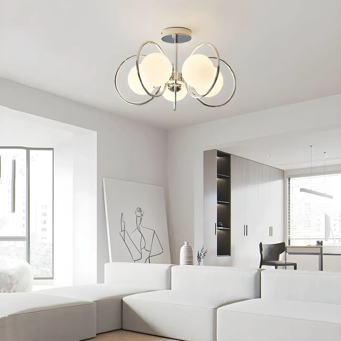 3-Light Silver Orb Glass Ball Modern Semi Flush Mount Light Image - 6