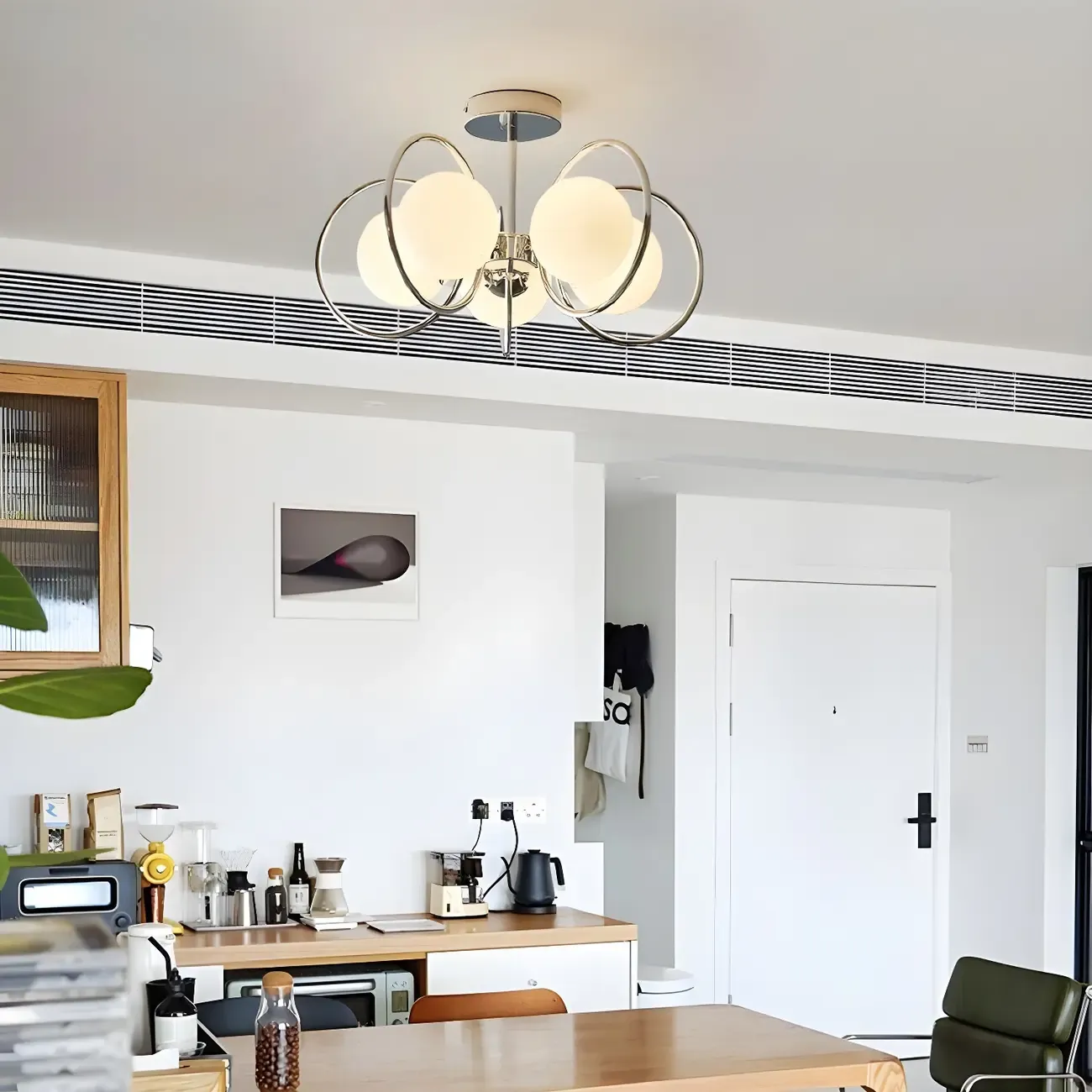 3-Light Silver Orb Glass Ball Modern Semi Flush Mount Light Image - 12