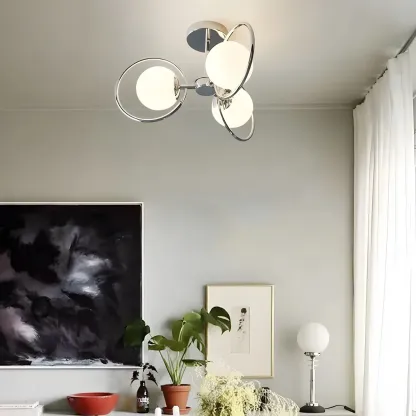 3-Light Silver Orb Glass Ball Modern Semi Flush Mount Light Image - 13
