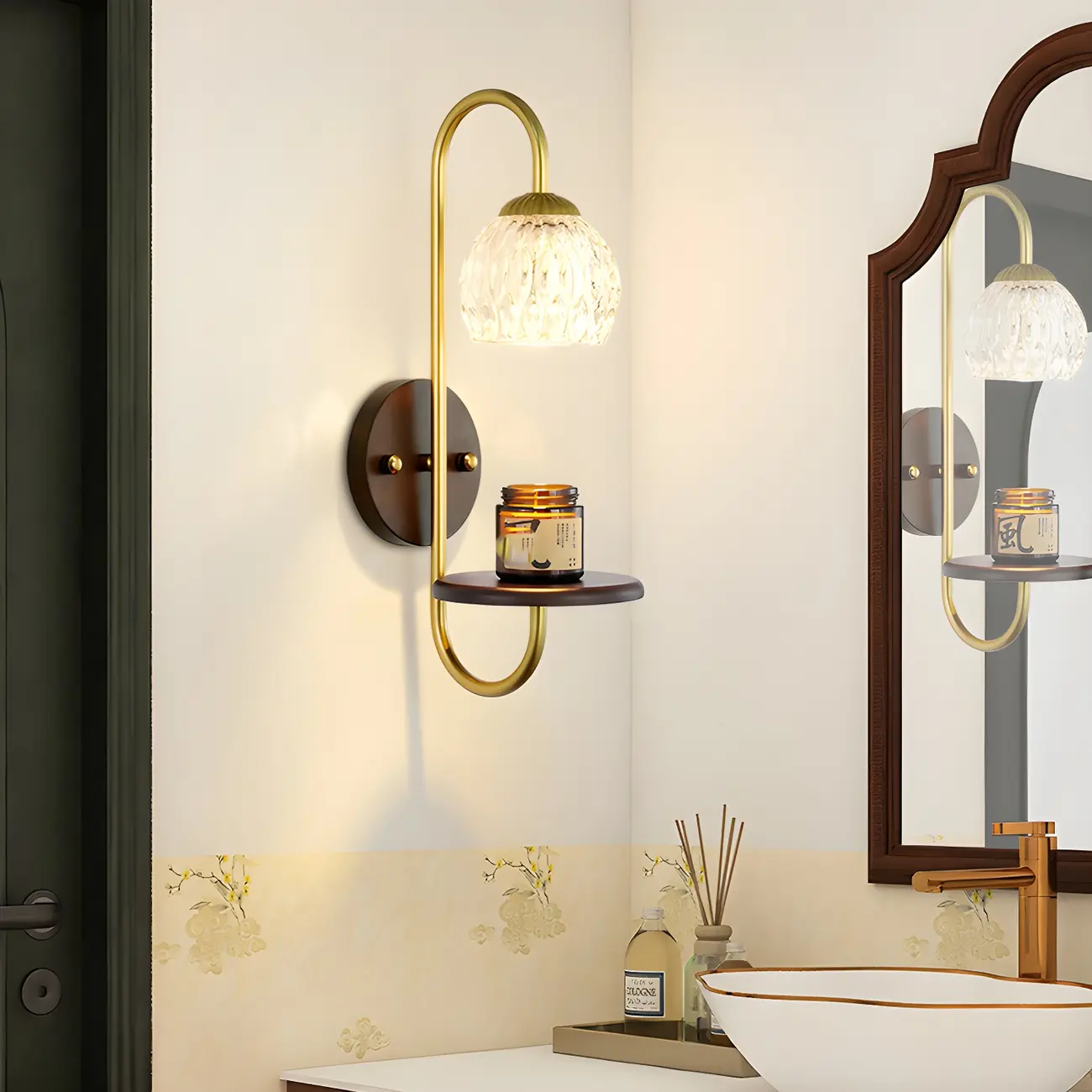 Modern Glass Wall Sconce with Wood Shelf for Bedroom Decor | homeyfad