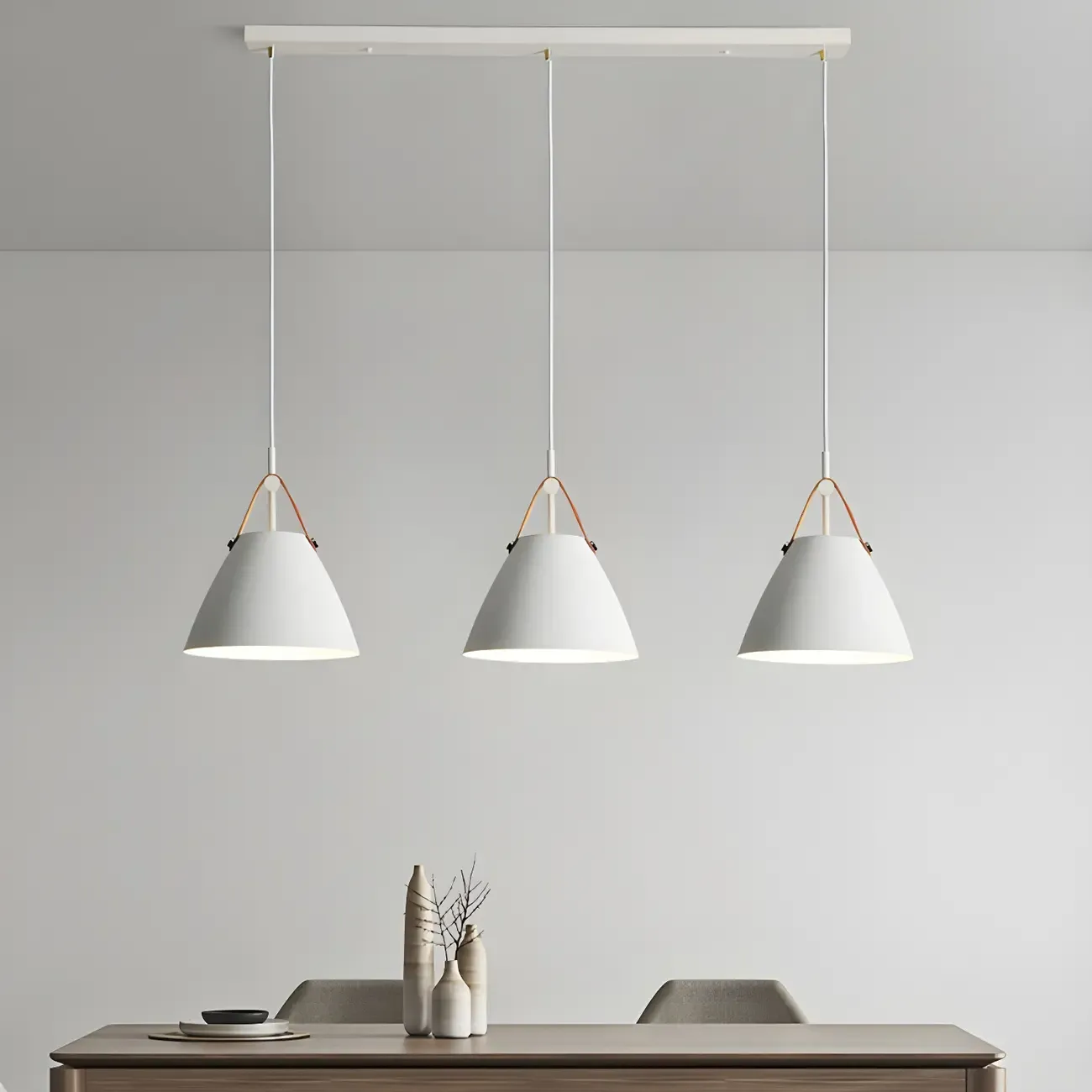 Modern White Metal Pendant Light for Kitchen Area Image - 1
