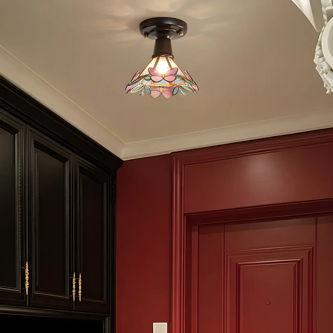 Chic Walnut Glass Semi Flush Ceiling Light for Aisle Decor Image - 1 | homeyfad