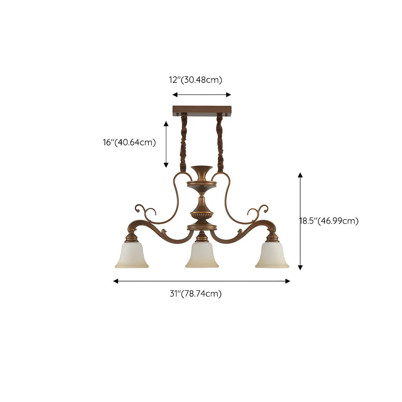 Modern Rustic Brown Metal Frosted Glass Island Light for Kitchen #size