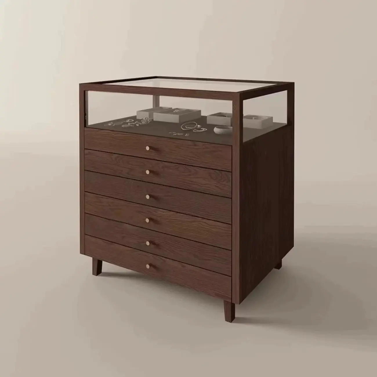  Wood Brown 6-Drawer Display Cabinet with Storage Image - 2 | homeyfad
