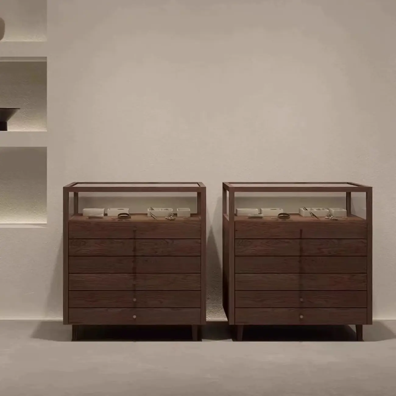  Wood Brown 6-Drawer Display Cabinet with Storage Image - 3 | homeyfad