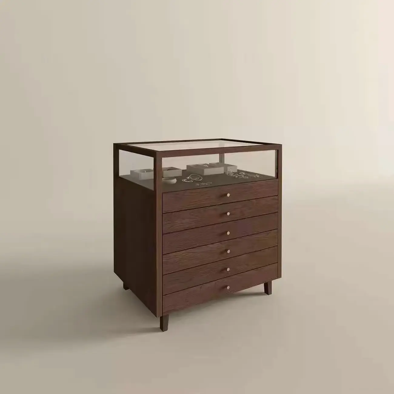  Wood Brown 6-Drawer Display Cabinet with Storage Image - 4 | homeyfad