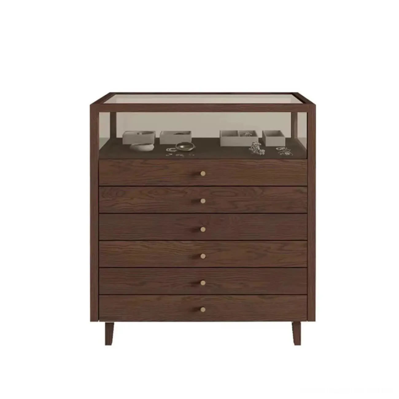  Wood Brown 6-Drawer Display Cabinet with Storage Image - 5 | homeyfad