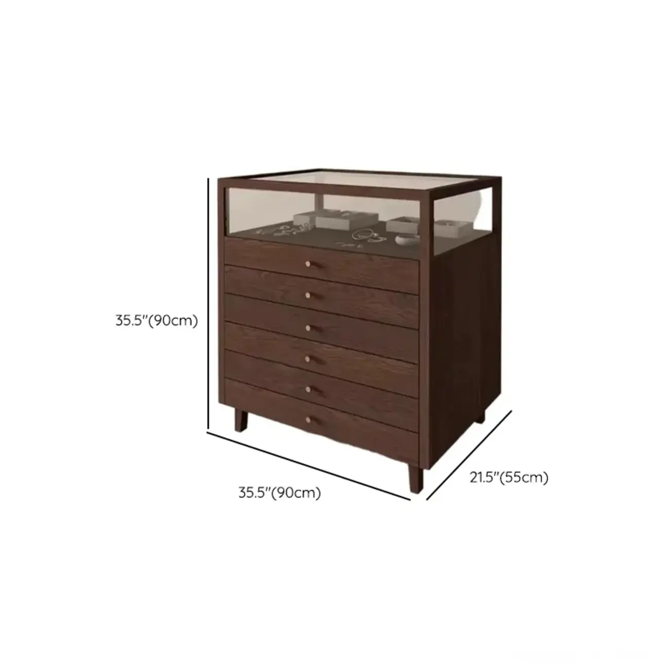  Wood Brown 6-Drawer Display Cabinet with Storage Image - 8 | homeyfad