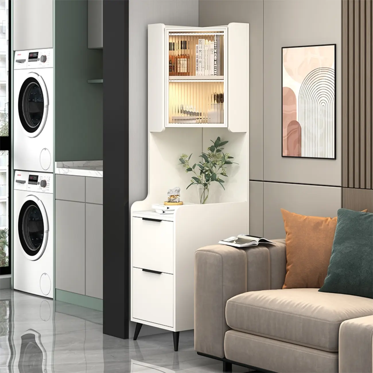 Modern Khaki Wooden Corner Lighting Storage Cabinet Image - 2 | homeyfad