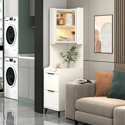 Modern Khaki Wooden Corner Lighting Storage Cabinet Image - 2