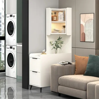 Modern Khaki Wooden Corner Lighting Storage Cabinet Image - 4