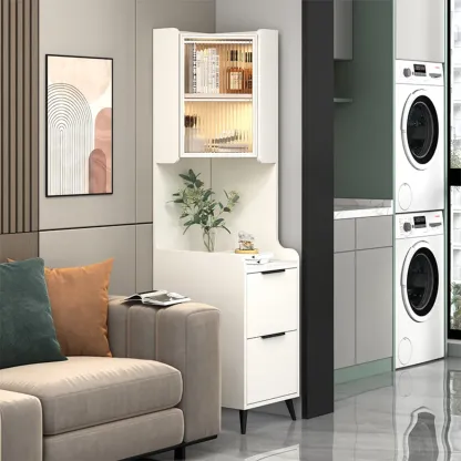 Modern Khaki Wooden Corner Lighting Storage Cabinet Image - 5