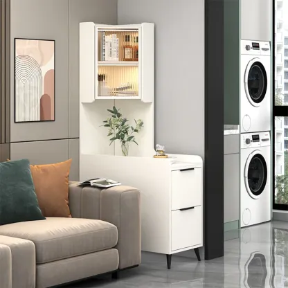 Modern Khaki Wooden Corner Lighting Storage Cabinet Image - 7