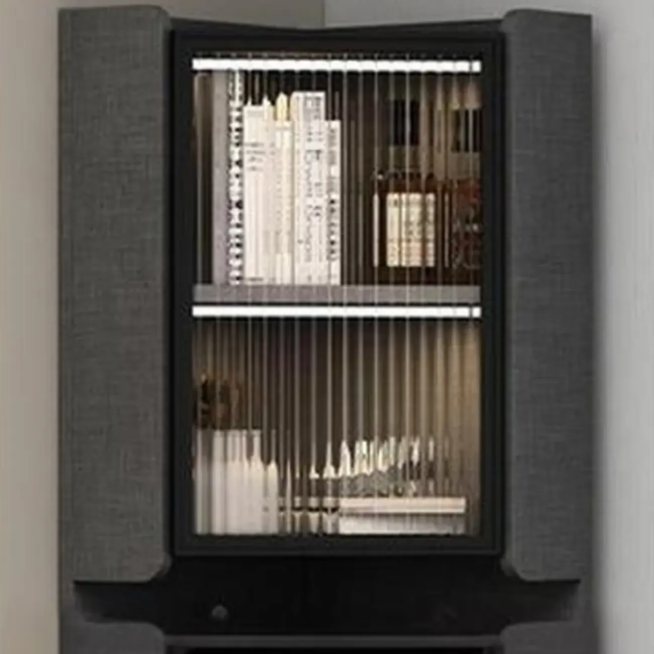 Modern Khaki Wooden Corner Lighting Storage Cabinet Image - 15