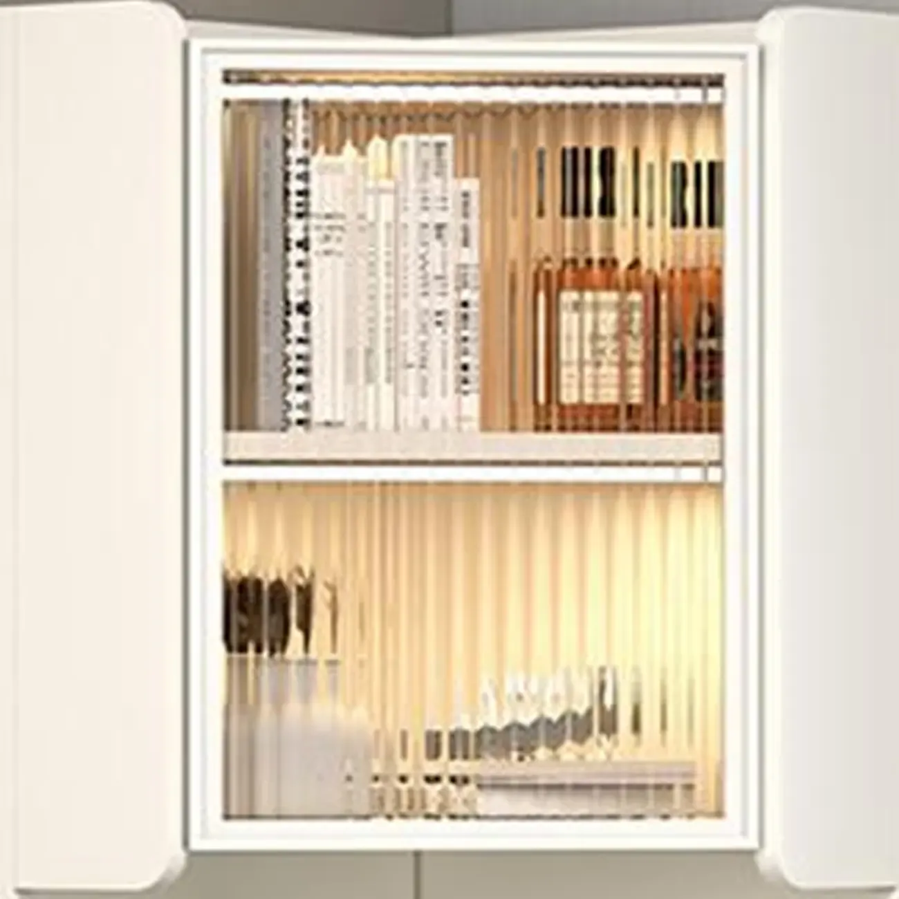 Modern Khaki Wooden Corner Lighting Storage Cabinet Image - 20