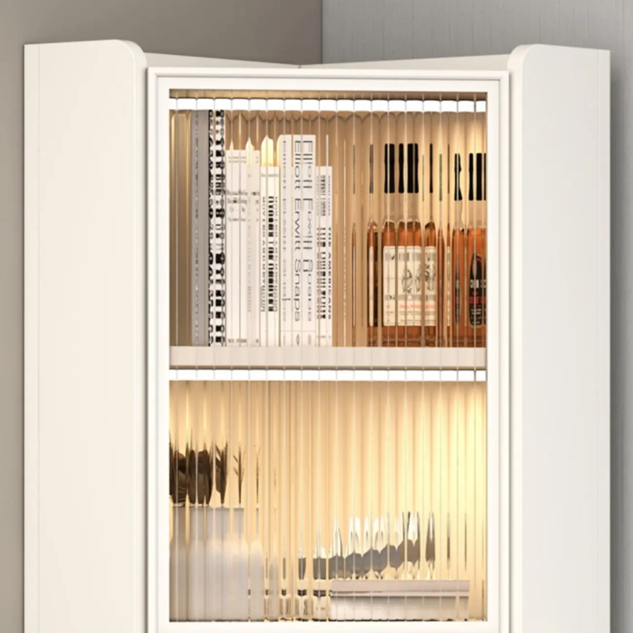 Modern Khaki Wooden Corner Lighting Storage Cabinet Image - 22 | homeyfad