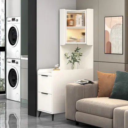 Modern Khaki Wooden Corner Lighting Storage Cabinet Image - 28