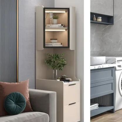 Modern Khaki Wooden Corner Lighting Storage Cabinet Image - 30