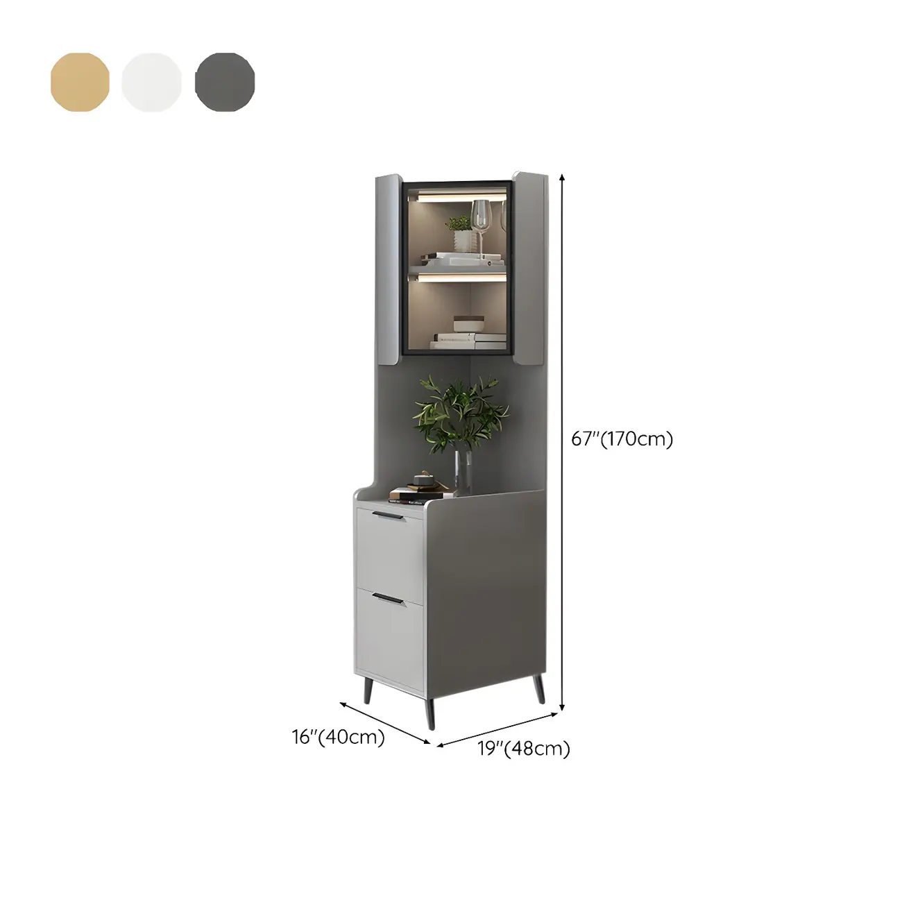 Modern Khaki Wooden Corner Lighting Storage Cabinet #size | homeyfad