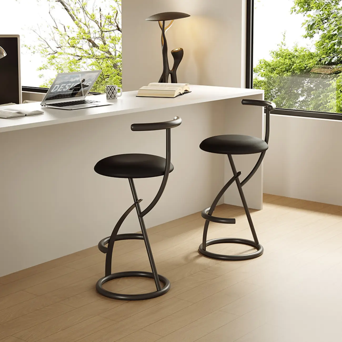 Glam Modern Metal Frame Armless Round Counter Stools Image - 10 | homeyfad