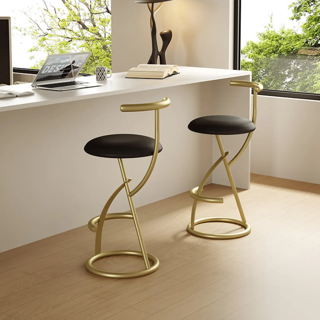 Glam Modern Metal Frame Armless Round Counter Stools Image - 9 | homeyfad