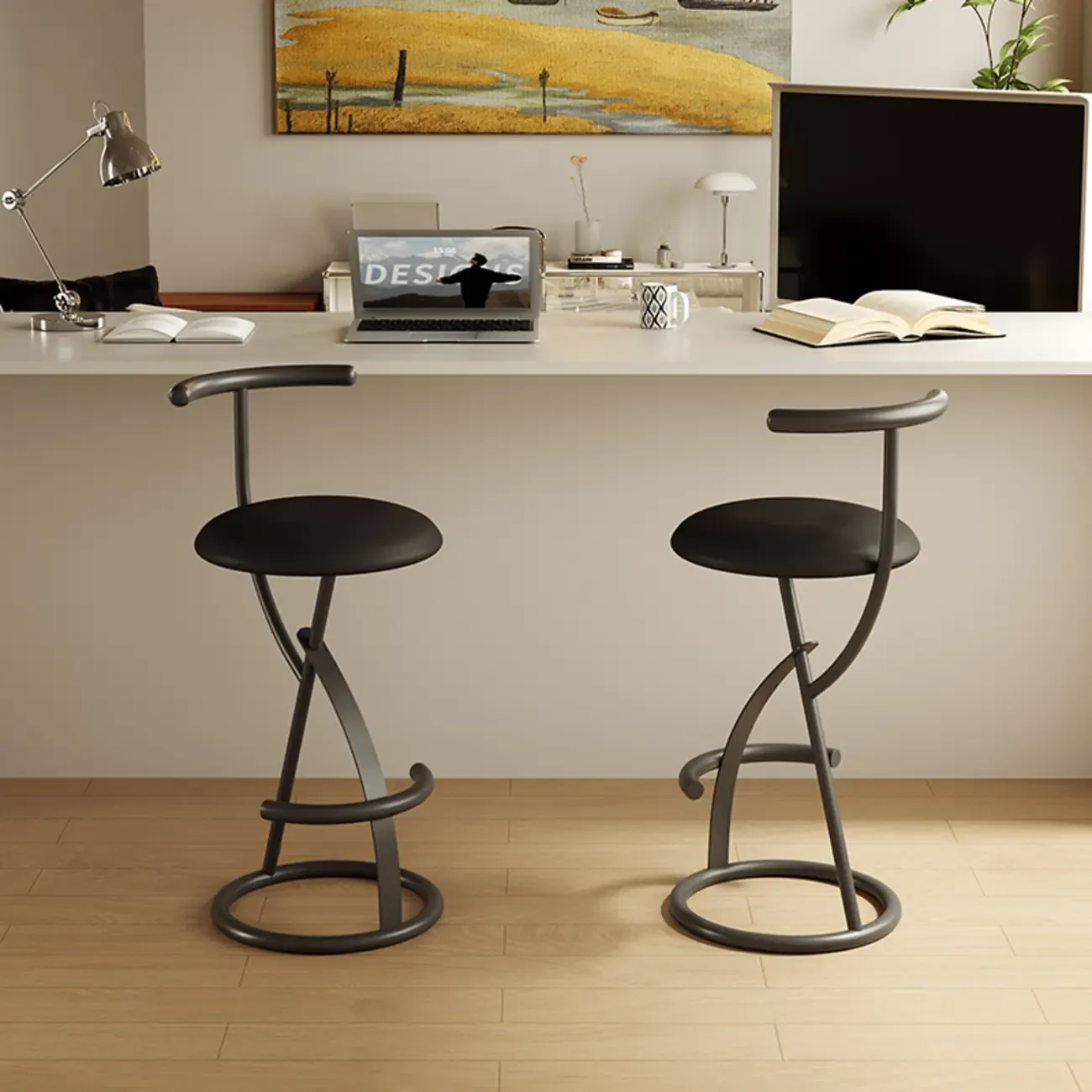 Glam Modern Metal Frame Armless Round Counter Stools Image - 11