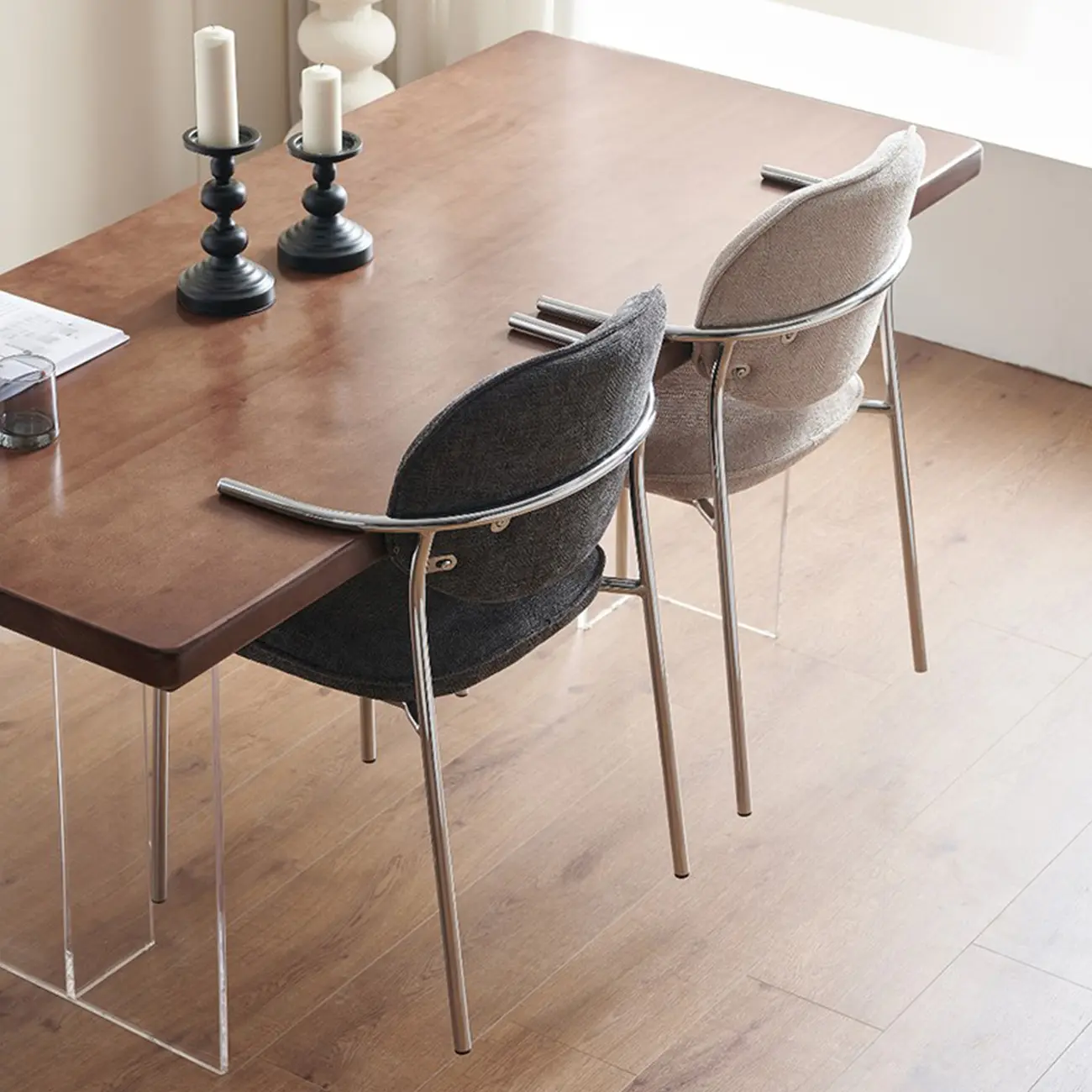 Minimalist Upholstered Armless Fabric Dining Chairs Image - 2 | homeyfad