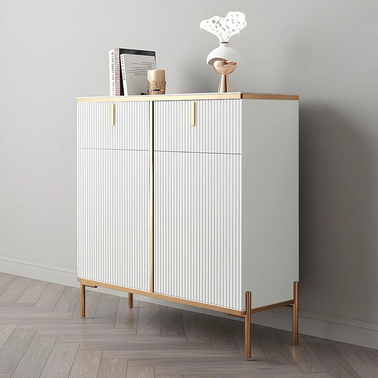 Glam Light Coffee Wood Entryway Shoe Cabinet Image - 7 | homeyfad