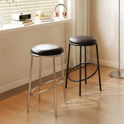 Counter Height Modern Leather Stackable Backless Bar Stools Image - 1