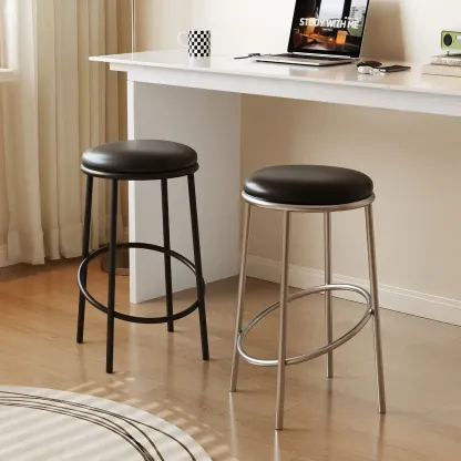 Counter Height Modern Leather Stackable Backless Bar Stools Image - 2