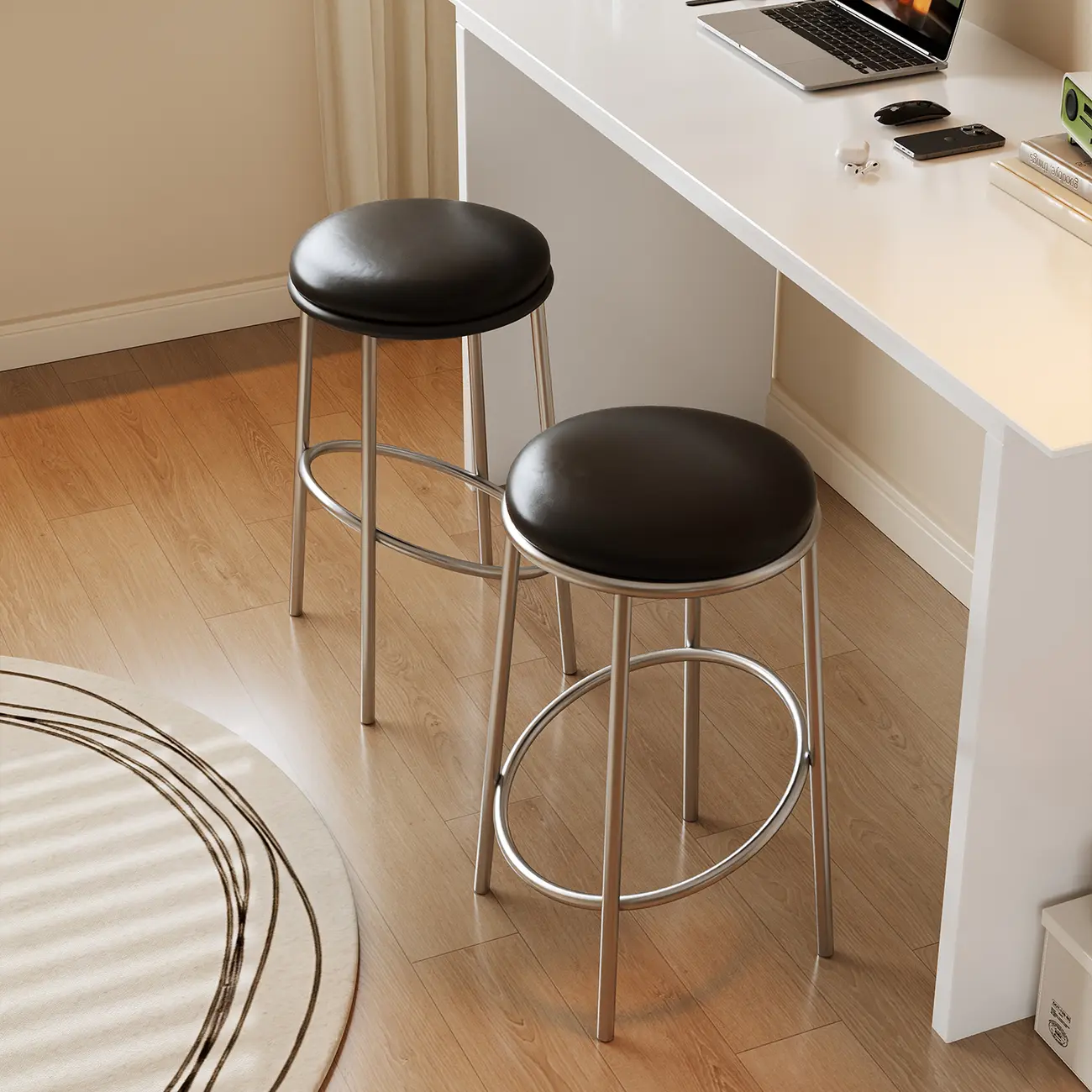 Counter Height Modern Leather Stackable Backless Bar Stools Image - 3 | homeyfad