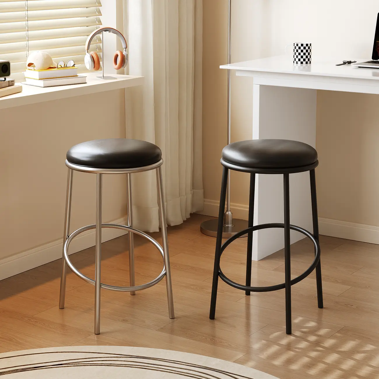 Counter Height Modern Leather Stackable Backless Bar Stools Image - 5 | homeyfad