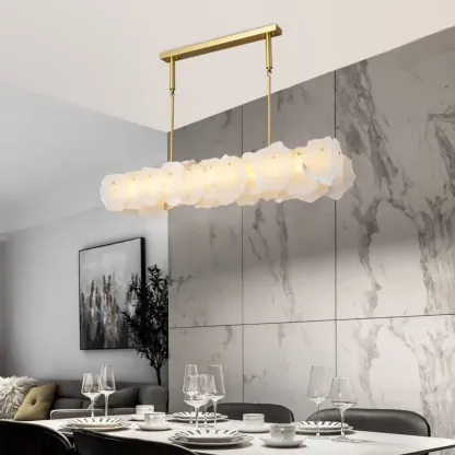 Artistic Modern Brass Alabaster Linear Kitchen Island Light Image - 2