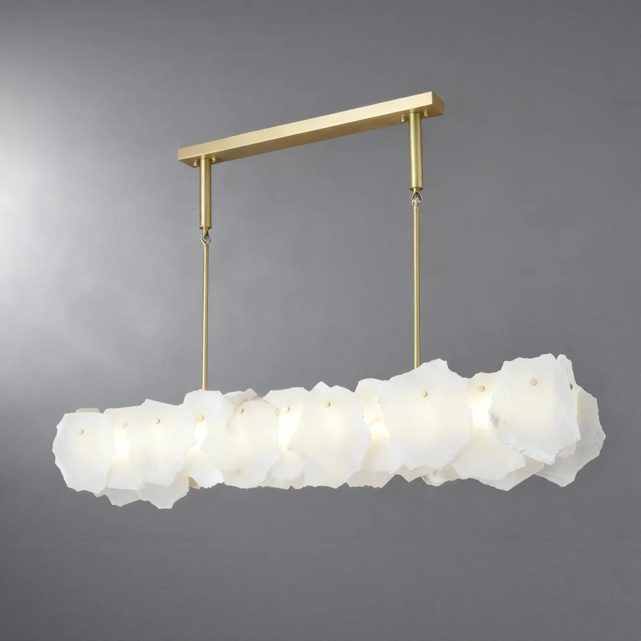 Artistic Modern Brass Alabaster Linear Kitchen Island Light Image - 4 | homeyfad