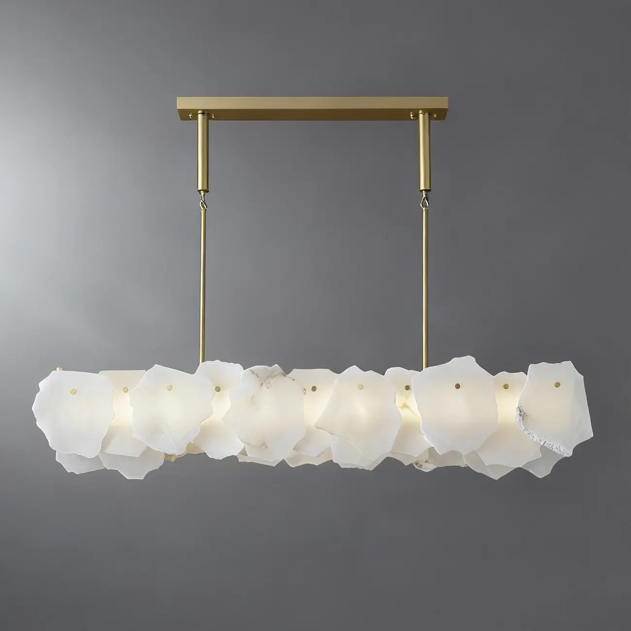 Artistic Modern Brass Alabaster Linear Kitchen Island Light Image - 5 | homeyfad