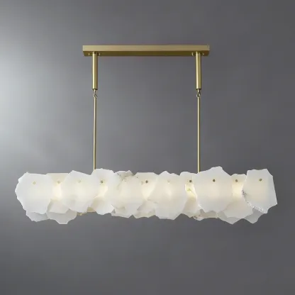 Artistic Modern Brass Alabaster Linear Kitchen Island Light Image - 5