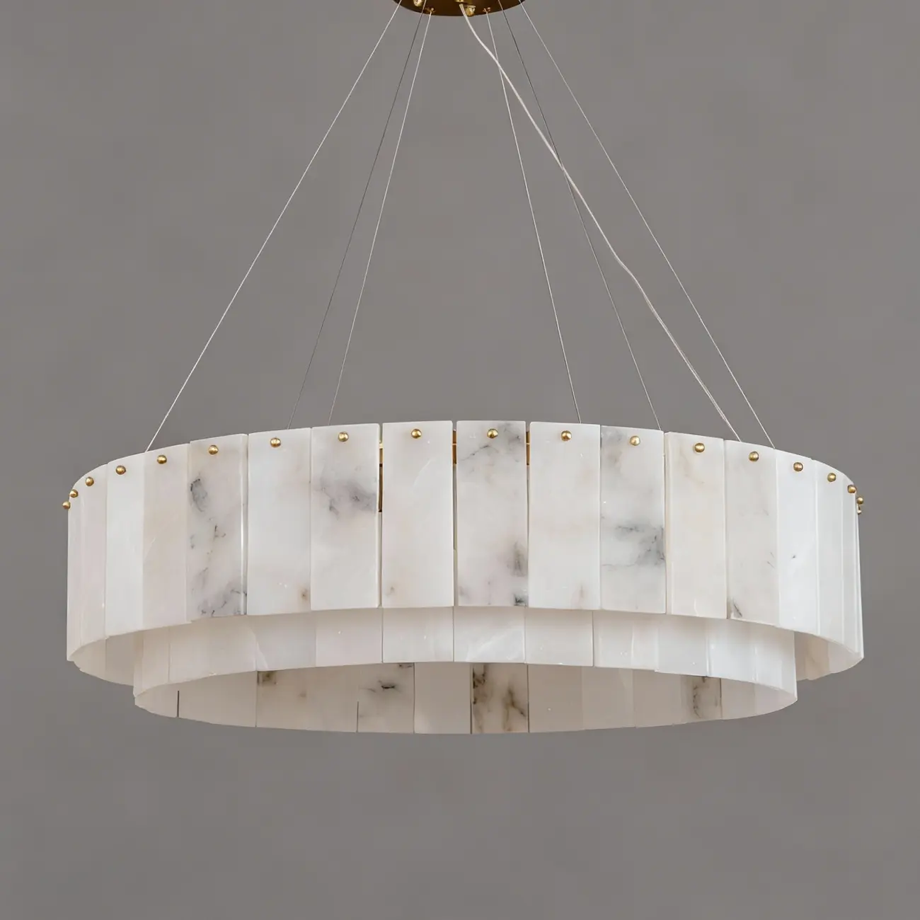 Luxury Tiered Circular Hanging Chandelier Brass and Alabaster Image - 3 | homeyfad