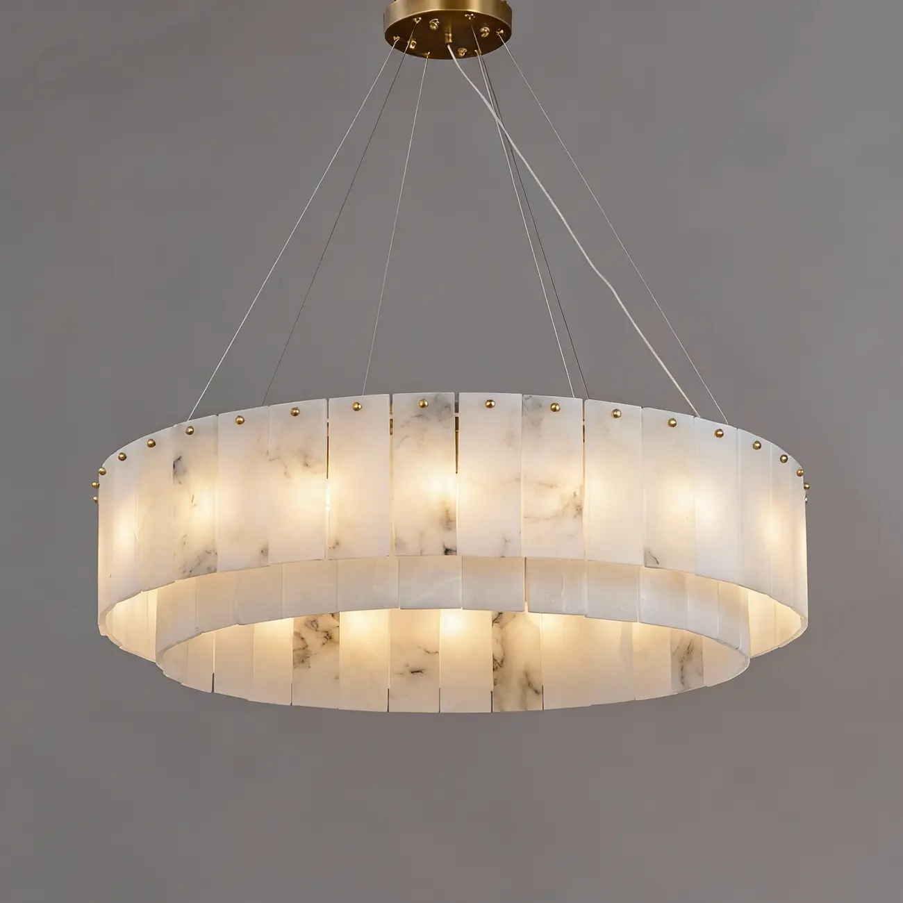 Luxury Tiered Circular Hanging Chandelier Brass and Alabaster Image - 2 | homeyfad