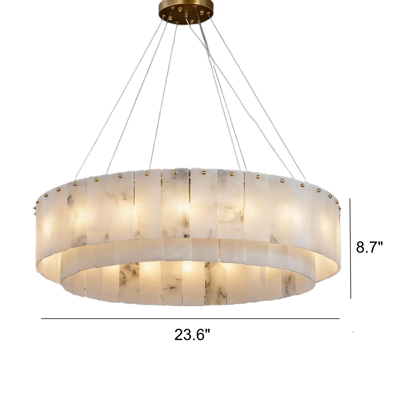 Luxury Tiered Circular Hanging Chandelier Brass and Alabaster #size | homeyfad