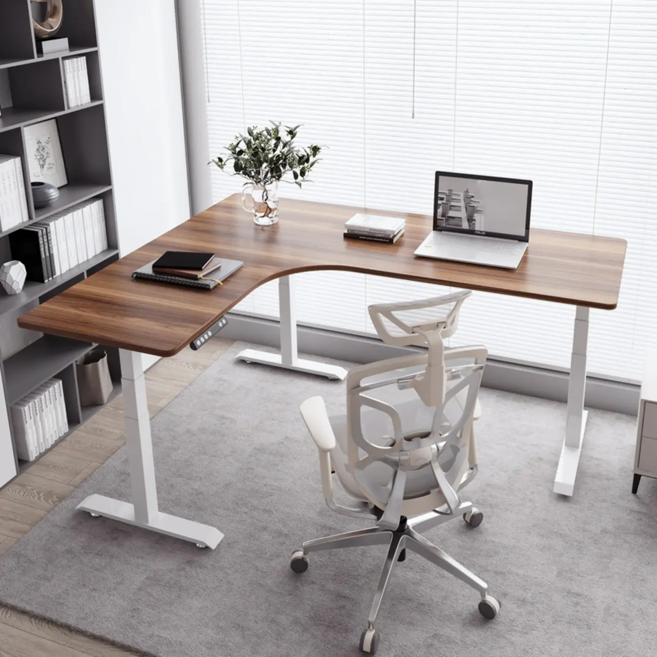 Modern Wood L-Shape Adjustable Standing Desk for Home Office Image - 1 | homeyfad