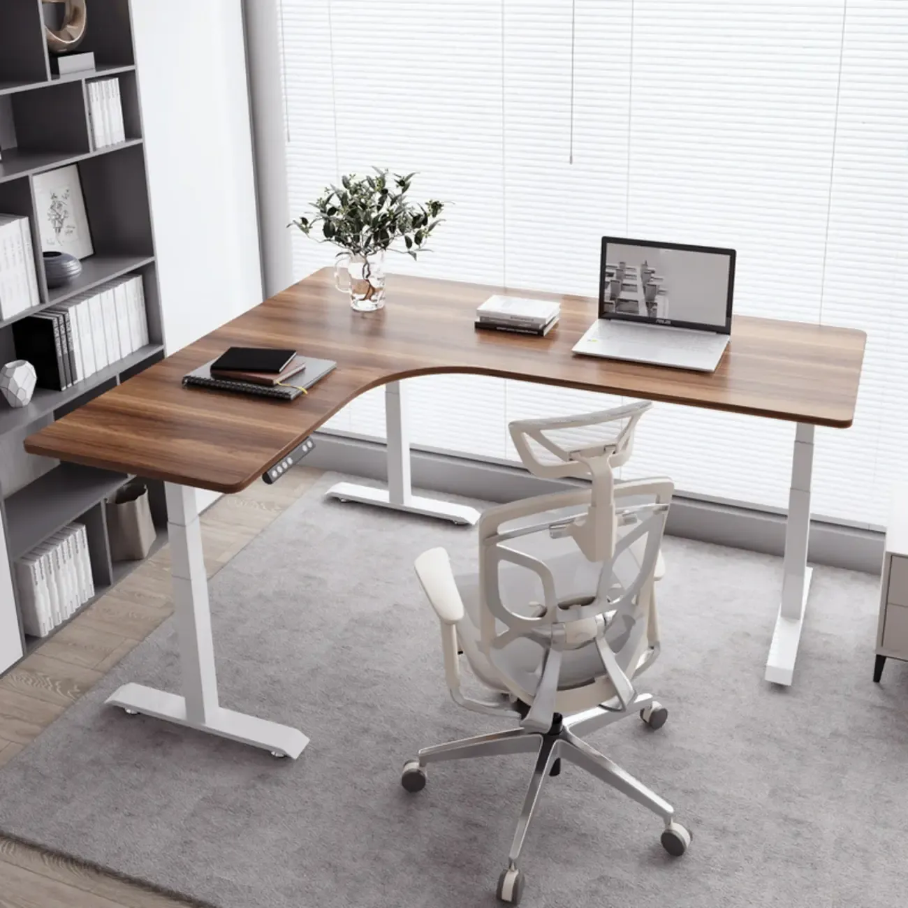 Modern Wood L-Shape Adjustable Standing Desk for Home Office Image - 1
