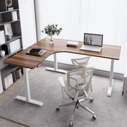 Modern Wood L-Shape Adjustable Standing Desk for Home Office Image - 1