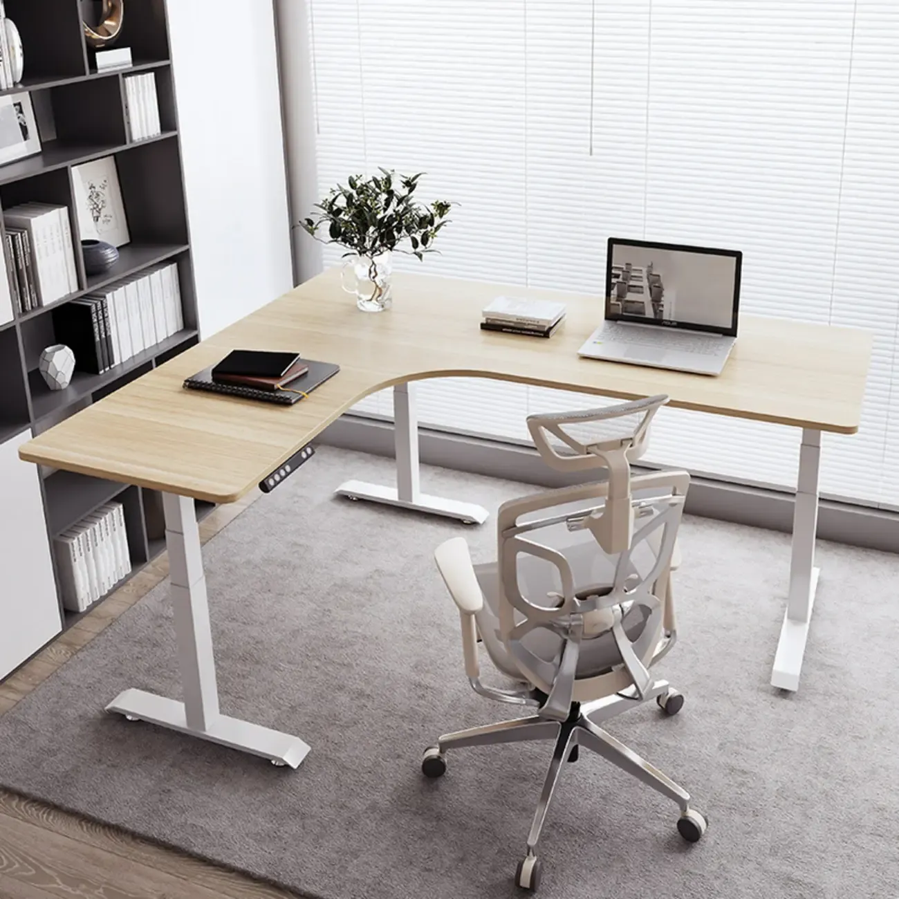 Modern Wood L-Shape Adjustable Standing Desk for Home Office Image - 2