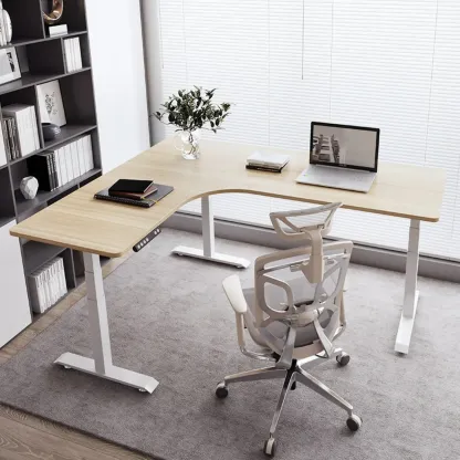 Modern Wood L-Shape Adjustable Standing Desk for Home Office Image - 2