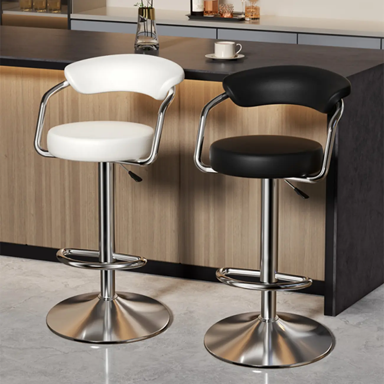 Adjustable Swivel Leather Modern Bar Stools Open Back Image - 2 | homeyfad